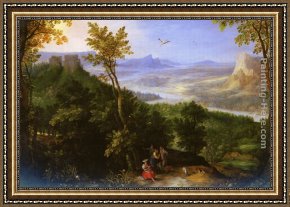 A Wooded Landscape Framed Paintings - An Extensive Landscape With Figures On A Wooded Path by Jan the elder Brueghel