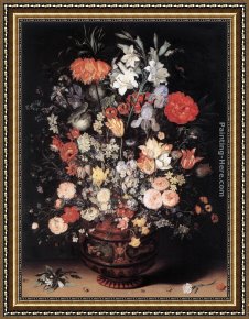 Elders Framed Paintings - Flowers in a Vase by Jan the elder Brueghel