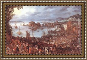 Fish Magic Framed Paintings - Great Fish-Market by Jan the elder Brueghel