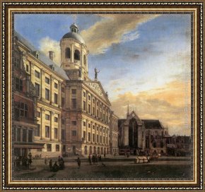 Malvern Hall Framed Paintings - Amsterdam, Dam Square with the Town Hall and the Nieuwe Kerk by Jan van der Heyden