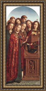 Cowboy Singing Framed Paintings - The Ghent Altarpiece Singing Angels by Jan van Eyck