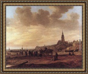 Jan Van Goyen Framed Paintings - Beach at Scheveningen by Jan van Goyen