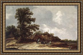 Jan Van Goyen Framed Paintings - Farmyard with Haystack by Jan van Goyen