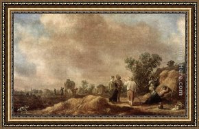 Jan Van Goyen Framed Paintings - Haymaking by Jan van Goyen