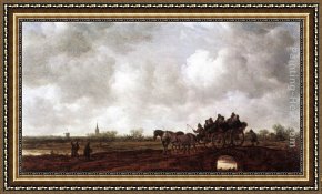 Jan Van Goyen Framed Paintings - Horse Cart on a Bridge by Jan van Goyen