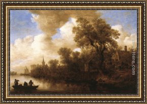 Jan Van Goyen Framed Paintings - River Scene by Jan van Goyen