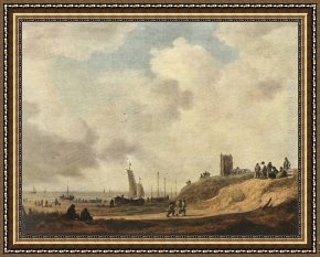 The Seashore Framed Paintings - Seashore at Scheveningen by Jan van Goyen