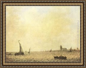Jan Van Goyen Framed Paintings - View of Dordrecht from the Oude Maas by Jan van Goyen