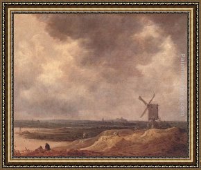 Jan Van Goyen Framed Paintings - Windmill by a River by Jan van Goyen