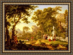 Classical Framed Paintings - A classical landscape with the Worship of Bacchus by Jan Van Huysum