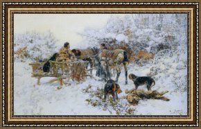 Julius Leblanc Stewart Framed Paintings - A winter hunt by Jaroslav Fr. Julius Vesin