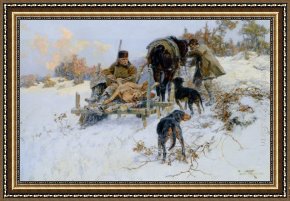 Julius Leblanc Stewart Framed Paintings - After the hunt by Jaroslav Fr. Julius Vesin