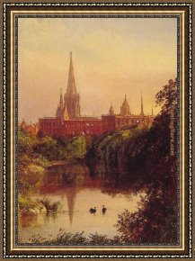 Boating in Central Park Framed Paintings - A View in Central Park by Jasper Francis Cropsey