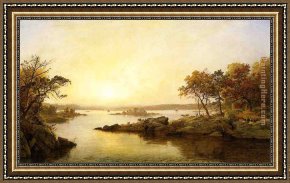 Cape Cod Afternoon Framed Paintings - Afternoon at Greenwood Lake by Jasper Francis Cropsey