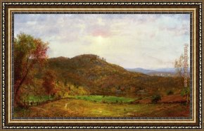 An Autumn Landscape with Cows Near a Stream Framed Paintings - Autumn Landscape I by Jasper Francis Cropsey