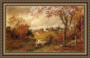 Heaven in New York Framed Paintings - Autumn Landscape - Saugerties, New York by Jasper Francis Cropsey