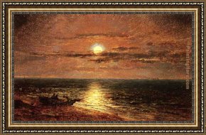 Saint Francis of Assisi Framed Paintings - Moonlit Seascape by Jasper Francis Cropsey
