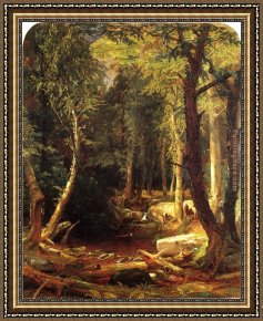 Pools of Serenity Framed Paintings - Pool in the Woods by Jasper Francis Cropsey