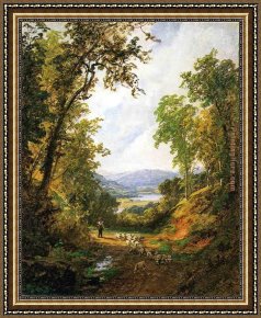 Shepherd Framed Paintings - Shepherd and Flock by Jasper Francis Cropsey