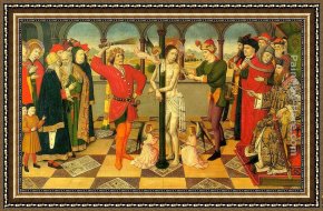 Flagellation Framed Paintings - The Flagellation of Christ by Jaume Huguet