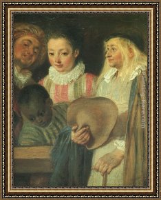 Jean-jules-antoine Lecomte Du Nouy Framed Paintings - Actors from a French Theatre - detail by Jean-Antoine Watteau