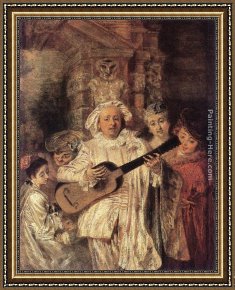 Jean-antoine Watteau Framed Paintings - Gilles and his Family by Jean-Antoine Watteau