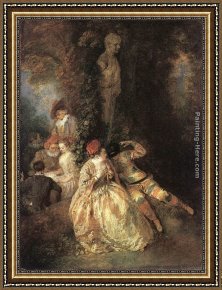 Carnival of Harlequin Framed Paintings - Harlequin and Columbine by Jean-Antoine Watteau