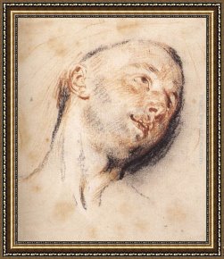 Jean-jules-antoine Lecomte Du Nouy Framed Paintings - Head of a Man by Jean-Antoine Watteau