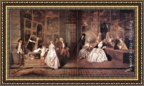 Jean-jules-antoine Lecomte Du Nouy Framed Paintings - L'Enseigne de Gersaint by Jean-Antoine Watteau