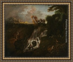 Jean-antoine Watteau Framed Paintings - La Chute d'eau by Jean-Antoine Watteau