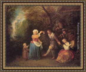 Jean-antoine Watteau Framed Paintings - La Danse Champ&ecirc;tre by Jean-Antoine Watteau