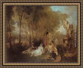 D'amour Framed Paintings - La F&ecirc;te d'amour by Jean-Antoine Watteau