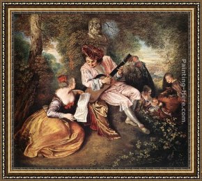 Jean-jules-antoine Lecomte Du Nouy Framed Paintings - La gamme d'amour by Jean-Antoine Watteau