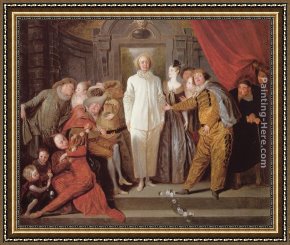 Jean-antoine Watteau Framed Paintings - Les Com&eacute;diens italiens by Jean-Antoine Watteau