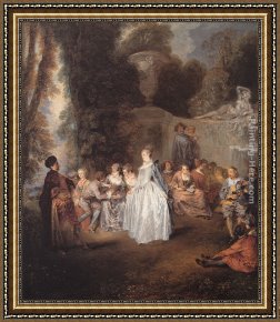 Jean-antoine Watteau Framed Paintings - Les F&ecirc;tes v&eacute;nitiennes by Jean-Antoine Watteau