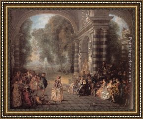 Jean-antoine Watteau Framed Paintings - Les Plaisirs du bal by Jean-Antoine Watteau