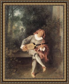 Jean-antoine Watteau Framed Paintings - Mezzetin by Jean-Antoine Watteau