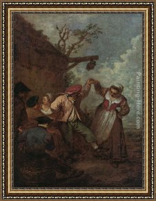Jean-antoine Watteau Framed Paintings - Peasant Dance by Jean-Antoine Watteau