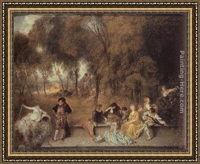 Jean-jules-antoine Lecomte Du Nouy Framed Paintings - Reunion en plein air by Jean-Antoine Watteau