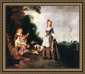 Jean-antoine Watteau Framed Paintings - The Dance by Jean-Antoine Watteau