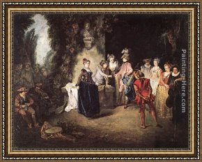Jean-jules-antoine Lecomte Du Nouy Framed Paintings - The French Comedy by Jean-Antoine Watteau