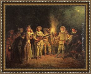 Jean-jules-antoine Lecomte Du Nouy Framed Paintings - The Italian Comedy by Jean-Antoine Watteau