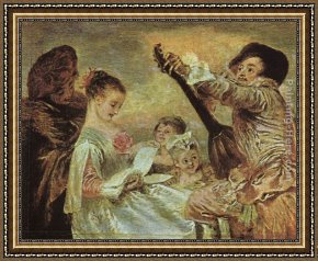 Jean-jules-antoine Lecomte Du Nouy Framed Paintings - The Music Lesson by Jean-Antoine Watteau