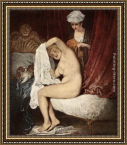 Toilette Framed Paintings - The Toilette by Jean-Antoine Watteau