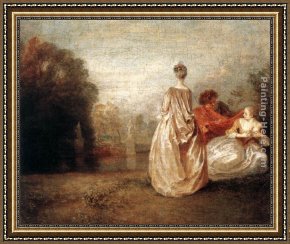 Jean-jules-antoine Lecomte Du Nouy Framed Paintings - Two Cousins by Jean-Antoine Watteau