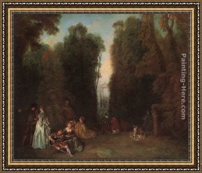 Trees in Park Framed Paintings - View Through the Trees in the Park of Pierre Crozat by Jean-Antoine Watteau