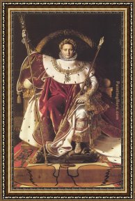 A Little Prince Likely in Time to Bless a Royal Throne Framed Paintings - Napoleon I on His Imperial Throne by Jean Auguste Dominique Ingres