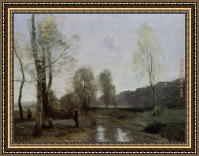 Jean-baptiste Oudry Framed Paintings - Canal in Picardi by Jean-Baptiste-Camille Corot