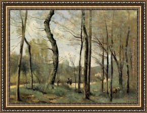 Jean-baptiste Oudry Framed Paintings - First Leaves, near Nantes by Jean-Baptiste-Camille Corot