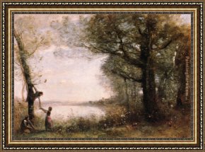 Le Vertige, Idylle Framed Paintings - Les Petits Denicheurs by Jean-Baptiste-Camille Corot